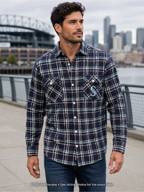 Seattle Mariners Flannel Night Men’s M Plaid Shirt MLB